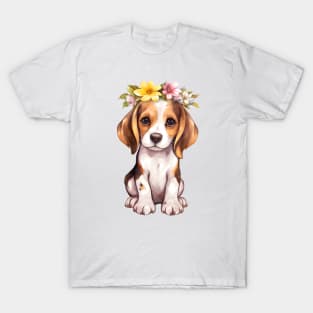 Watercolor Beagle Dog with Head Wreath T-Shirt